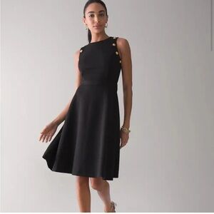 WHBM $170 POCKETS! Luxe Stretch Button Detail Fit & Flare Dress